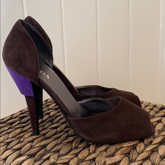 Prada Chocolate Brown Suede Peep Toe D’Orsay Pumps - Picture 8 of 11